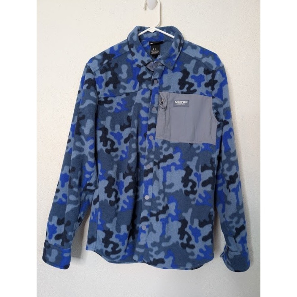 Burton Dry Goods Hearth Snap Fleece Shirt Jacket‎ Mens Small Blue Camo Shacket